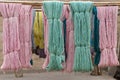 Hand dyed alpaca thread in an artisanal workshop in Peru Royalty Free Stock Photo