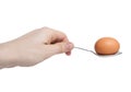 Hand with egg on spoon