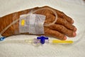 Hand elderly with IV drip.