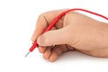 Hand and electric multimeter Royalty Free Stock Photo