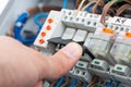 Turning on a fusebox Royalty Free Stock Photo