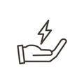 hand and electricity vector thin line outline icon illustration. Image for electricity, saving energy, sustainability, renewable