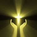 Hand embrace god cross light flare Royalty Free Stock Photo