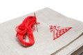Hand embroidery red ornament on white background Royalty Free Stock Photo