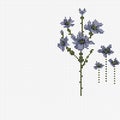 Hand embroidery style blue flowers illustration. Vertical directionbig and small flowers