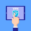 Hand enabling vpn. For print and design. Vector illustration. Royalty Free Stock Photo