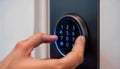 Hand Entering a Code on a Digital Smart Lock Keypad on a Door, generative ai Royalty Free Stock Photo