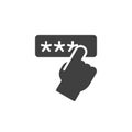 Hand entering a password on a keypad vector icon