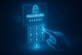 Hand entering password on a virtual keypad for digital security and data protection. Biometric system access concept for cyber Royalty Free Stock Photo