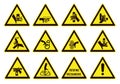 Hand entrapment hazard signs. Hand tightening warning sign. EPS 10.