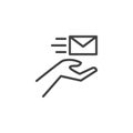 Hand with envelope line icon