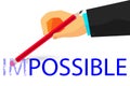 Hand - Erasing Text Impossible with Pencil - Illustration For How To Change Impossible To Possible Thing At white Background