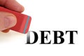 Concept of erase debt with eraser on white background