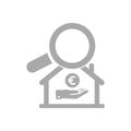 Bank, location search, hand , euro bank, business search , bank location search grey icon