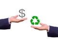 Hand exchange dollar sign and recycle icon