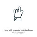 Hand with extended pointing finger outline vector icon. Thin line black hand with extended pointing finger icon, flat vector Royalty Free Stock Photo