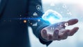 Hand holding digital cloud with security icons Royalty Free Stock Photo