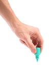 Hand with eye drop bottle Royalty Free Stock Photo