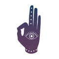 Hand with eye mudra buddhism hinduism symbol icon silhouette spa Royalty Free Stock Photo