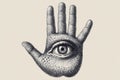 Hand with eye stippling illustration Ai illustration Royalty Free Stock Photo