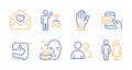 Hand, Face cream and Love letter icons set. Algorithm, Like and Messenger mail signs. Users, Restroom symbols. Vector