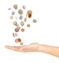 Hand and falling coins Royalty Free Stock Photo