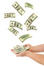 Hand and falling money Royalty Free Stock Photo