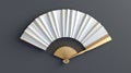 A hand fan from China or Japan, folded paper or silk blower. Oriental white and gold collection asian geisha foldable Royalty Free Stock Photo