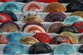 Photo of many handmade, painted manually hand fans made in Seville, Spain