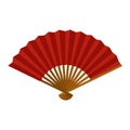 Hand fan isolated on white background, Chinese folding fan, Traditional Asian paper geisha fan icon. Vector