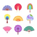 hand fan set cartoon vector illustration Royalty Free Stock Photo