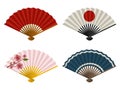 Hand fans set isolated on white background, Japanese and Chinese folding fan, Traditional Asian paper geisha fan. Vector Royalty Free Stock Photo