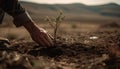 Hand of farmer planting new life outdoors generated by AI