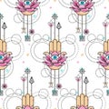 Hand of Fatima Watercolor Seamless Pattern