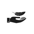 Hand with feather or bird quill icon, Vector isolated flat design illustration Royalty Free Stock Photo
