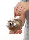 Hand Feeding Piggy Bank Royalty Free Stock Photo