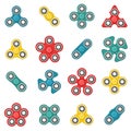 Hand fidget spinner toy vector colorful icon set