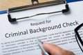 Hand Filling Criminal Background Check Application Form Royalty Free Stock Photo