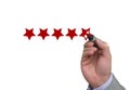 Hand filling out fifth star of performance rating Royalty Free Stock Photo