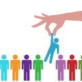 Hand find select person in line of people Royalty Free Stock Photo