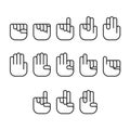 Hand finger counting number icons set sign language concept, outline stroke flat design black and white color illustration