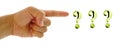 Hand finger pointing on three question mark. Royalty Free Stock Photo