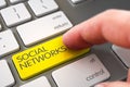 Hand Finger Press Social Networks Key. 3D. Royalty Free Stock Photo