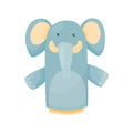 Hand or finger puppets play doll elephant. Cartoon color toy for children theater, kids games. Vector cute and funny