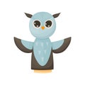 Hand or finger puppets play doll owl. Cartoon color toy for children theater, kids games. Vector cute and funny animal