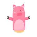 Hand or finger puppets play doll pig. Cartoon color toy for children theater, kids games. Vector cute and funny animal