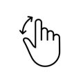 Hand Finger Swipe and Drag Up and Down Line Icon. Pinch Screen, Rotate on Screen Linear Pictogram. Gesture Slide Down