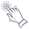 Hand finger tapping a glowing button with animated rays Royalty Free Stock Photo
