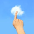 Hand finger touch Cloud in the sky Royalty Free Stock Photo