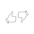 Hand with a finger up and down. Vector illustration. Like and dislike thumb button line icon Royalty Free Stock Photo